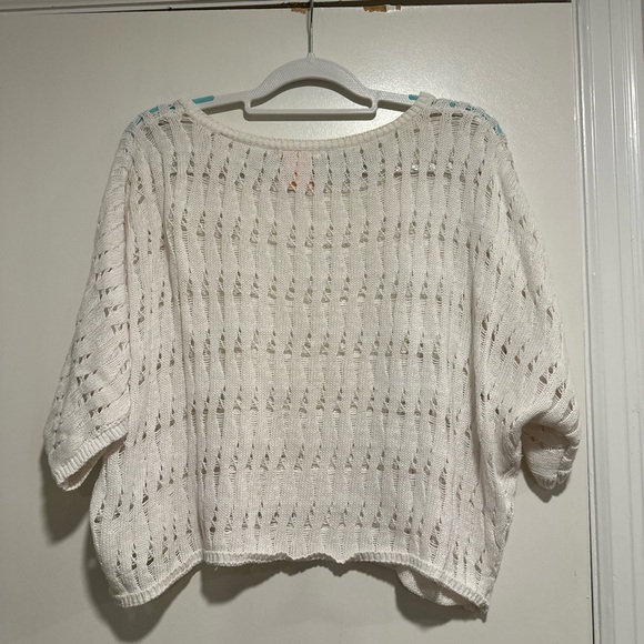 Womens Sz:M White Open Knit Oversized Sweet Romeo Lightweight Bat Wing Sweater. - Picture 10 of 16